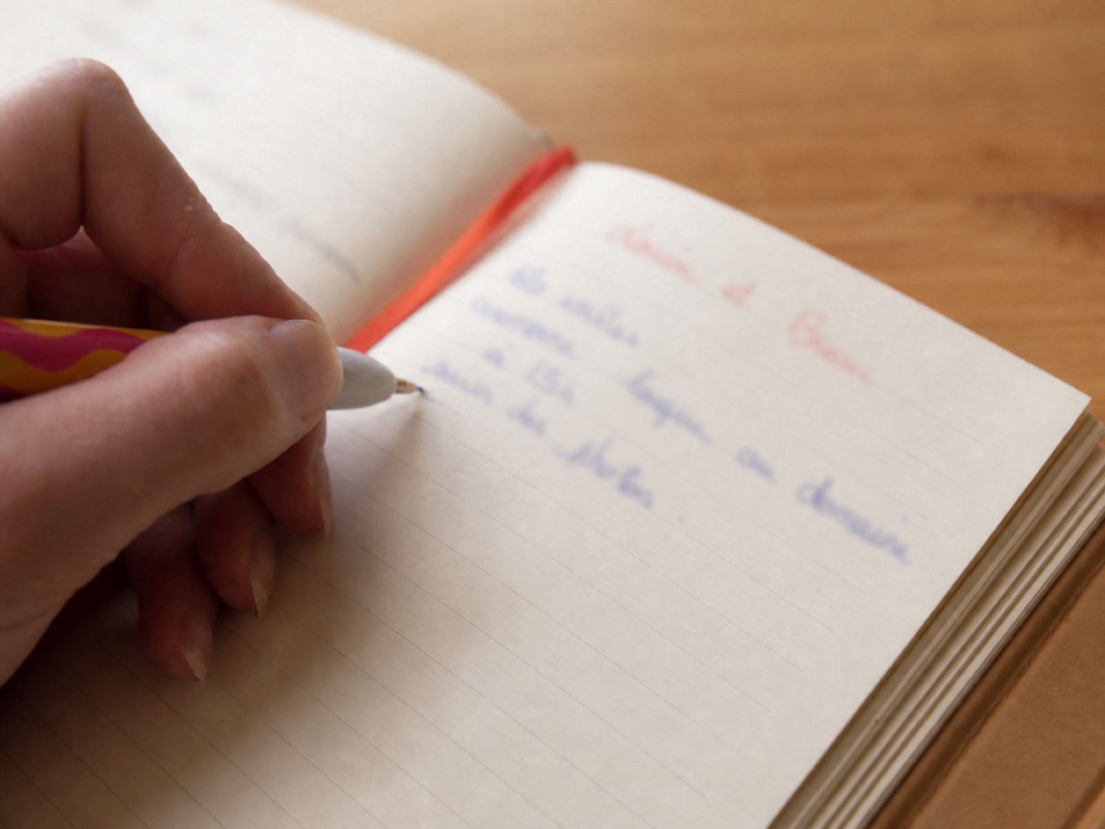 Carnet de notes utilisé pendant un échange de préparation avec des futurs mariés